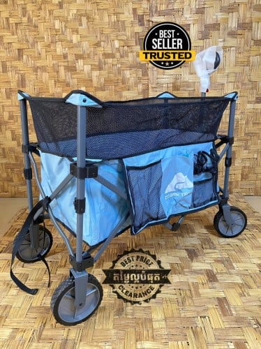 Ozark Trail Adult Height Adjustable Quad Fold Camping Cart Wagon, Blue