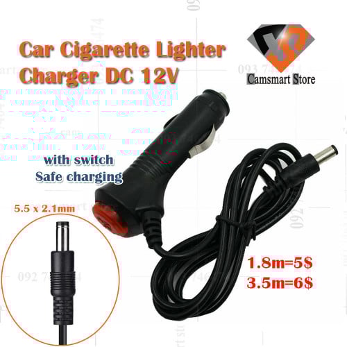 12V Car Cigarette Lighter Charger DC 12V 5.5 x 2.1mm Plug Adapter Cable