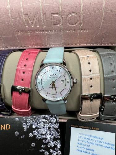 Mido Baroncelli Signature Lady Colours watch with a mother-of-pearl dial, diamond