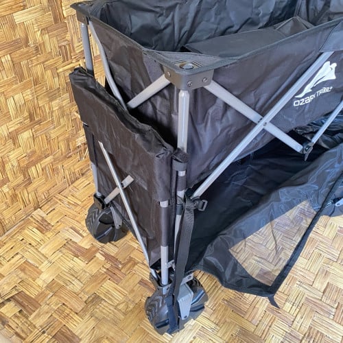 Ozark Trail Double Decker Folding Utility Wagon with Extension Handle, Black, 35" H, Polyester
