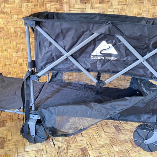 Ozark Trail Double Decker Folding Utility Wagon with Extension Handle, Black, 35" H, Polyester
