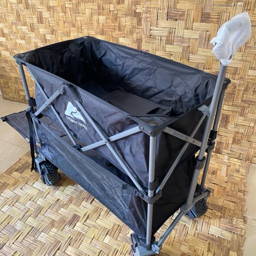 Ozark Trail Double Decker Folding Utility Wagon with Extension Handle, Black, 35" H, Polyester