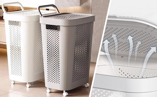 Laundry dirty clothes basket with wheels 60L