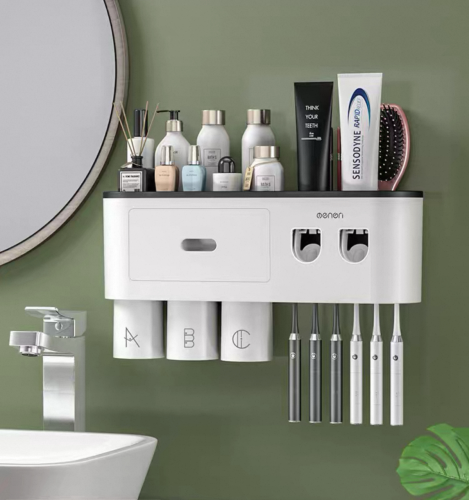 Wall-mounted Toothbrush Holder With 2 Toothpaste