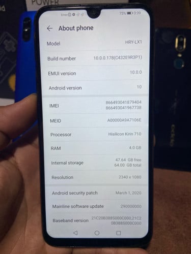 Honor 10 lite សាណុំសុីន Ram 4GB Merory 64GB ( 30$ )