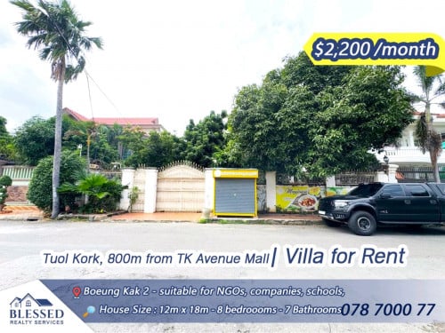 Tuol Kork, 800m from TK Avenue Mall🏡 Villa for Rent