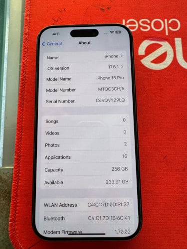 15Pro bypass (WiFi only ) 256g ណែន