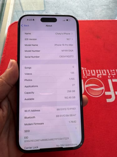 16PM-XA 99% /256g ថ្ម100% ណែន