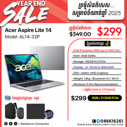 Acer Aspire Lite 14 AL14-32P CPU N150 8GB 512GB