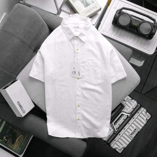 អាវសាច់ក្រណាត់អំបោះ ដៃខ្លី ហោប៉ៅ1 ឡៃឡុង ប្រេនCK លាងស្តុកម៉ូតពណ៌ដូចរូបលេខ M l xl xxl