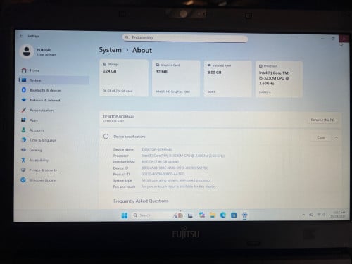Fujitsu Lifebook S762, SSD SATA 224G, RAM 8G DDR3, Core i5 ជំនាន់3 (អត់មានថ្ម)