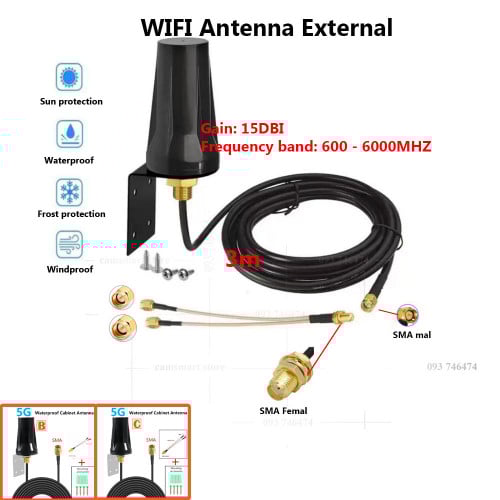 WIFI Antenna 600~6000Mhz External 4GHZ 4G /5G External Omni Directional 15Dbi Waterproof Antenna