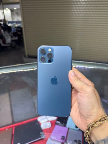 iPhone 12 Pro Max Blue LL/A HD128GB Phone Condition 95% 🔋77% , ម៉ាស៊ីនហ្សីន , Bypass Sim&WiFi