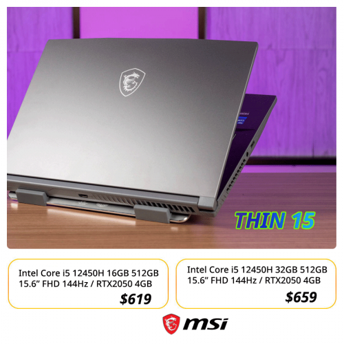 NEW MSI Thin 15 B12UCX $619 ( RAM 16GB / RTX2050 )