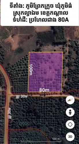 ដីលក់ទំហំ: ប្រហែលជាង 8000m2 នៅស្រុកល្វាឯម