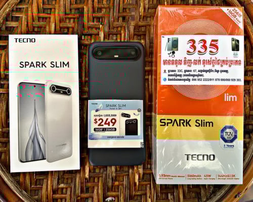 Tecno Spark Slim ថ្មី Memory 256GB ពណ៌ខ្មៅ