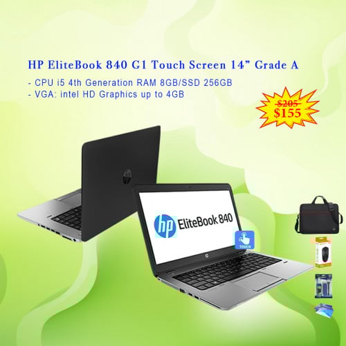 HP EliteBook 840 G1 Touch Screen 14”  i5 4th Generation RAM 8GB/SSD 256GB VGA 4GB