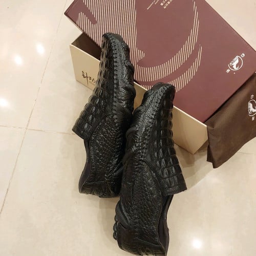 Men's Casual Natural Leather Shoes, Crocodile Pattern