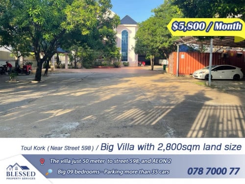 Toul Kork, 50meter from street 598💥 Big Villa with huge land for Rent 💥