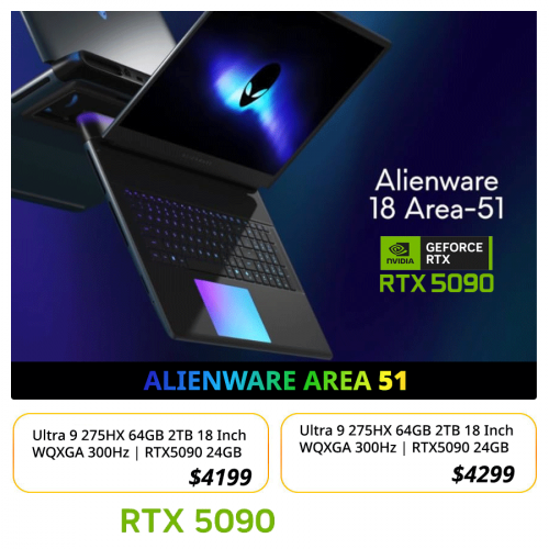 💜💜 DELL Alienware area 51  $4999 >> $4199 (new)  RTX5090 24GB
