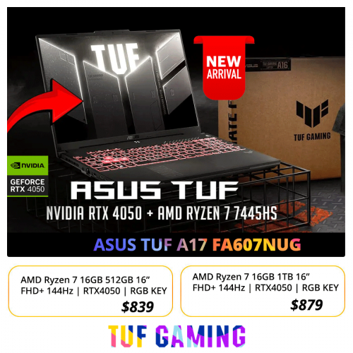 ASUS TUF A16 FA607NUG : $979 >> $879