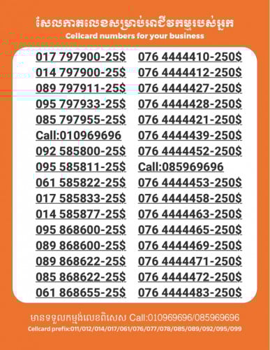 Cellcard លេខសម្រាប់អាជីវកម្ម