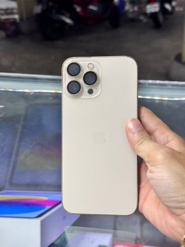iPhone 13 Pro Max Gold LL/A HD128G Phone Condition 95% 🔋ដូរថ្ម, អេក្រង់GX , អត់ស្កេនមុខ បែកខ្នង
