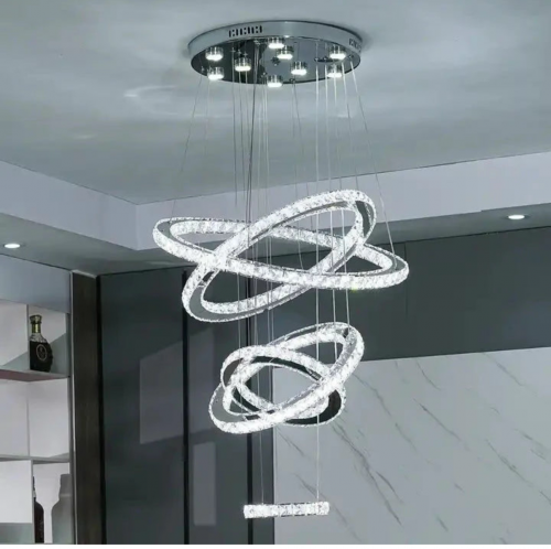 Premium 5-Ring Crystal LED Chandelier. Brand AL OSTOURA