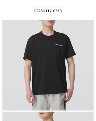 Skechers unisex crew neck short-sleeved T-shirt, 2025 summer style, casual wear, sportswear.