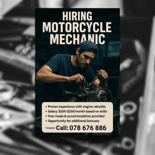 ហាងយើងកំពុងស្វែងរកជាងម៉ូតូពេញម៉ោង