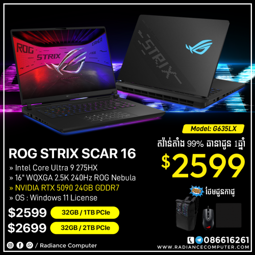 Asus Rog Scar G635LX Ultra 9 RTX5090 Ram 32GB Storage 1TB