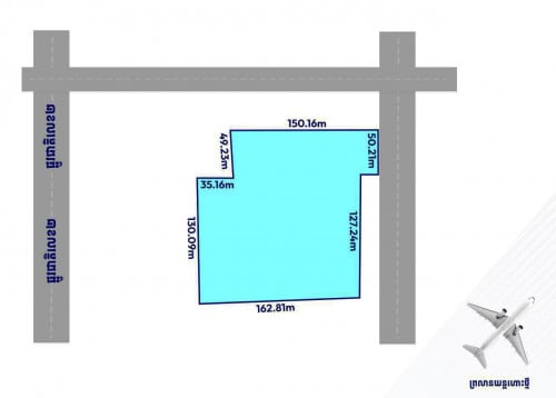 ដីលក់ ជាប់ផ្លូវភ្លោះ(40m) ក្បែរព្រលានថ្មី ស្រុកកណ្តាលស្ទឹង ប្រលាយ90