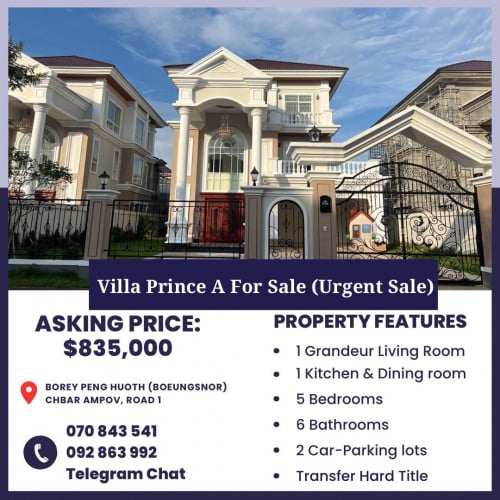 វីឡាព្រីនស៍អេលក់បន្ទាន់ (មានចំណូលជួល) 🏠