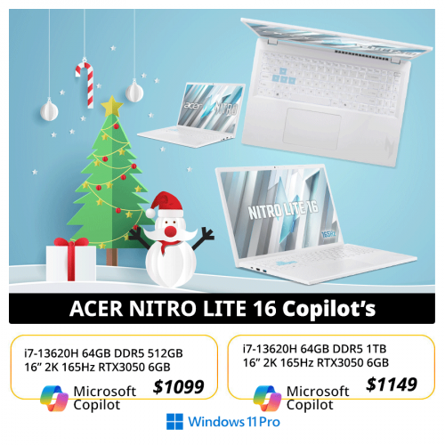 Acer Nitro Lite 16 White Edition Price : $1249 >> $1149