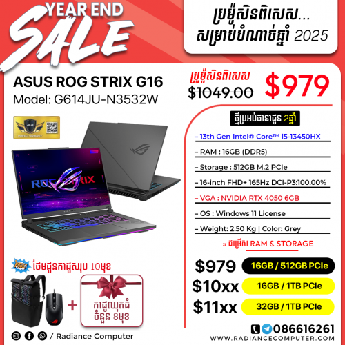 Asus Rog Strix G614JU i5 13450HX 16GB 512GB RTX4050 6GB