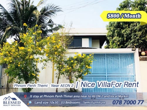 Phnom Penh Thmei-Near AEON 2🏠Villa for Rent🏠