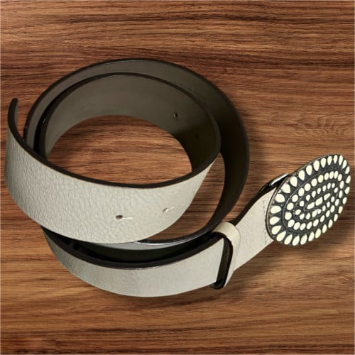 ខ្សែ​ក្រវាត់​ ម៉ាក​ អុីតាលី​ (valkure)  Milk color leather belt cream enamel embellished buckle