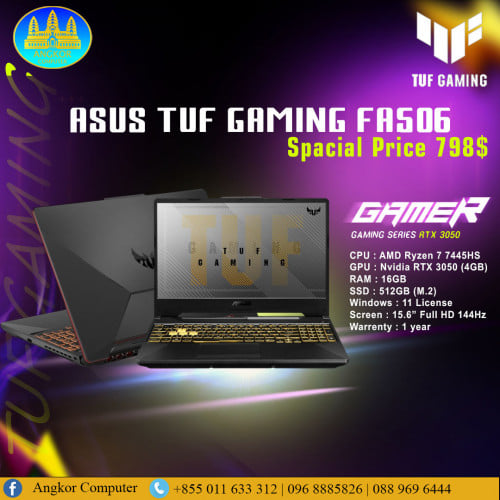 Laptop ASUS TUF Gaming FA506NC AMD Ryzen™ 7 7445H Ram 16GB /SSD 512GB /VGA 4GB 15.6 "