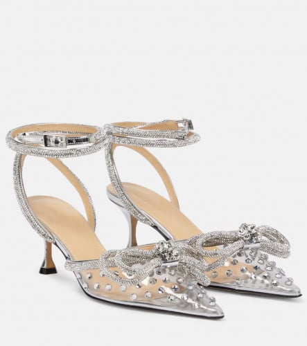 Mach & Mach Double Bow crystal-embellished PVC pumps in silver