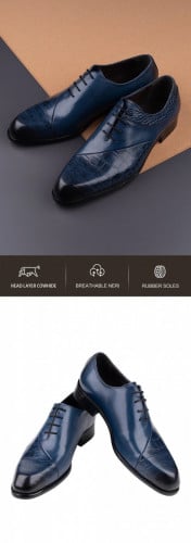 Men's Blue Oxford Handmade Real Leather Material New Retro Design Office Party Wedding Shoes