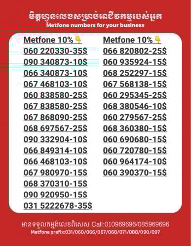 Metfone លេខសម្រាប់អាជីវកម្ម