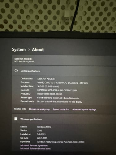 Aus Rog GL512LI Core I7 Ram 16g
