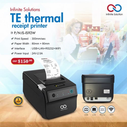 ម៉ាស៊ីន Infinite Solution TE thermal receipt printer ជាមួយប្រព័ន្ធ POS ងាយដំឡើង