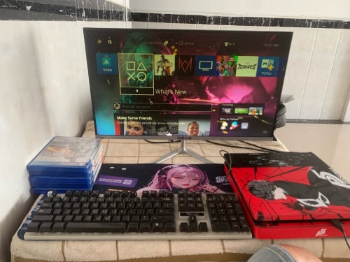 Full set For sale ps4 slim 500G NON JB free 5 game dice monitor 24 inch 1 controller