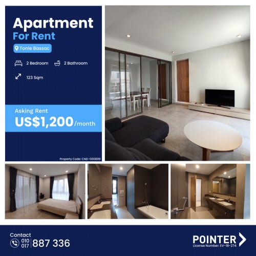 🏢 Spacious 2 Bedroom Apartment For Rent in Tonle Bassac