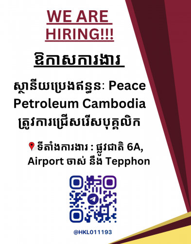 ផ្នែក អ្នកធ្វើការងារផ្ទះ(បន្ទាន់) ចំនួន 02នាក់ ភេទស្រី