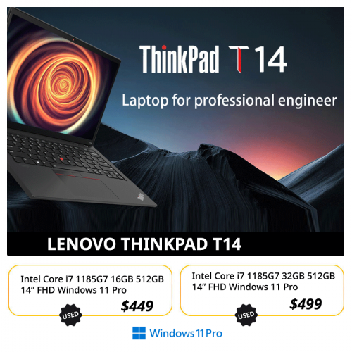 𝐋𝐞𝐧𝐨𝐯𝐨 𝐓𝐡𝐢𝐧𝐤𝐏𝐚𝐝 𝐓𝟏𝟒 , Premium i7 1185G7 vPro 16GB 512GB 14 Inch FHD  Price : 499$ >> $449