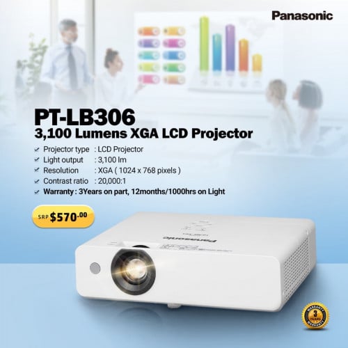 📽✨ Panasonic PT-LB306 3,100 Lumens XGA LCD Projector