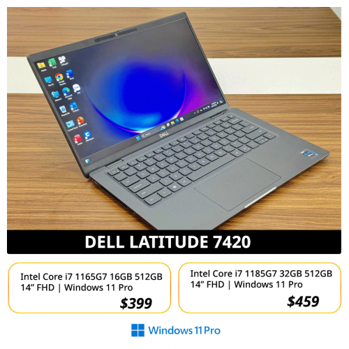 Dell latitude 7420 i7-1185G7 32GB 512GB 14" FHD  Price 499$ >> $449