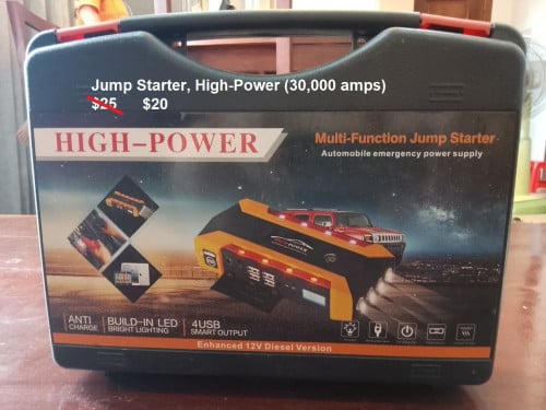 Emergency Jump Starter, High-Power 30,000 amps. $20